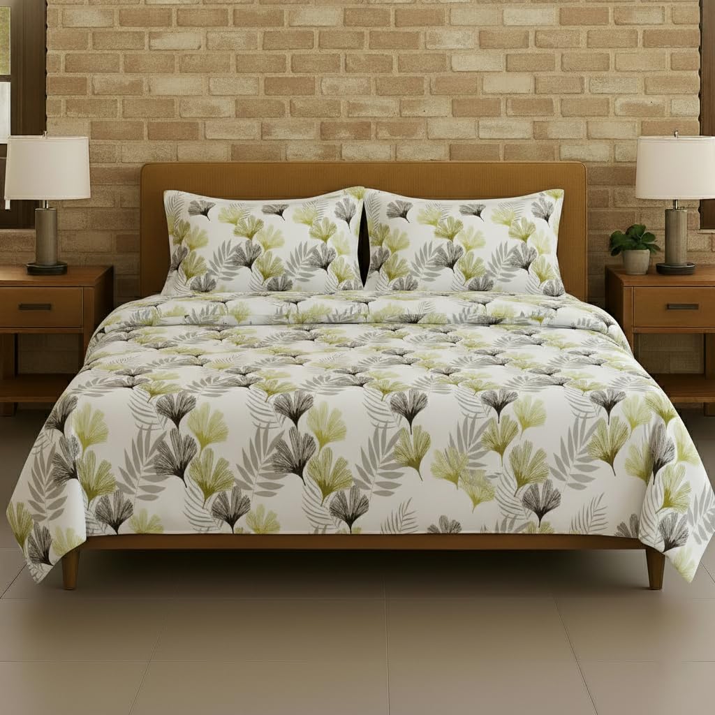 180TC 100% Cotton Printed Fitted Bedsheet with Pillow Covers - Paradise