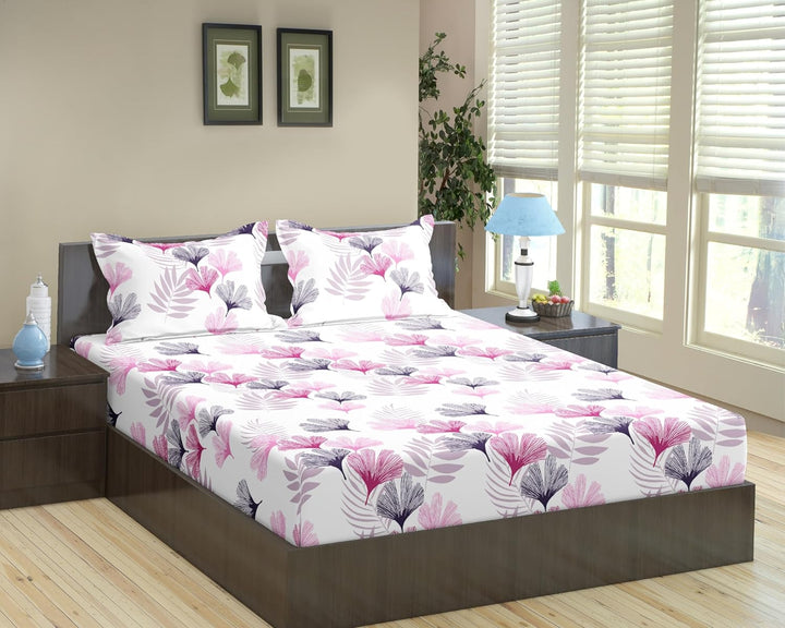 180TC 100% Cotton Printed Fitted Bedsheet with Pillow Covers - Paradise