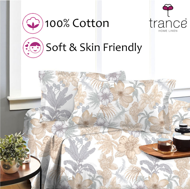 100% Cotton 180TC Printed Flat Bedsheet with  Pillow Covers