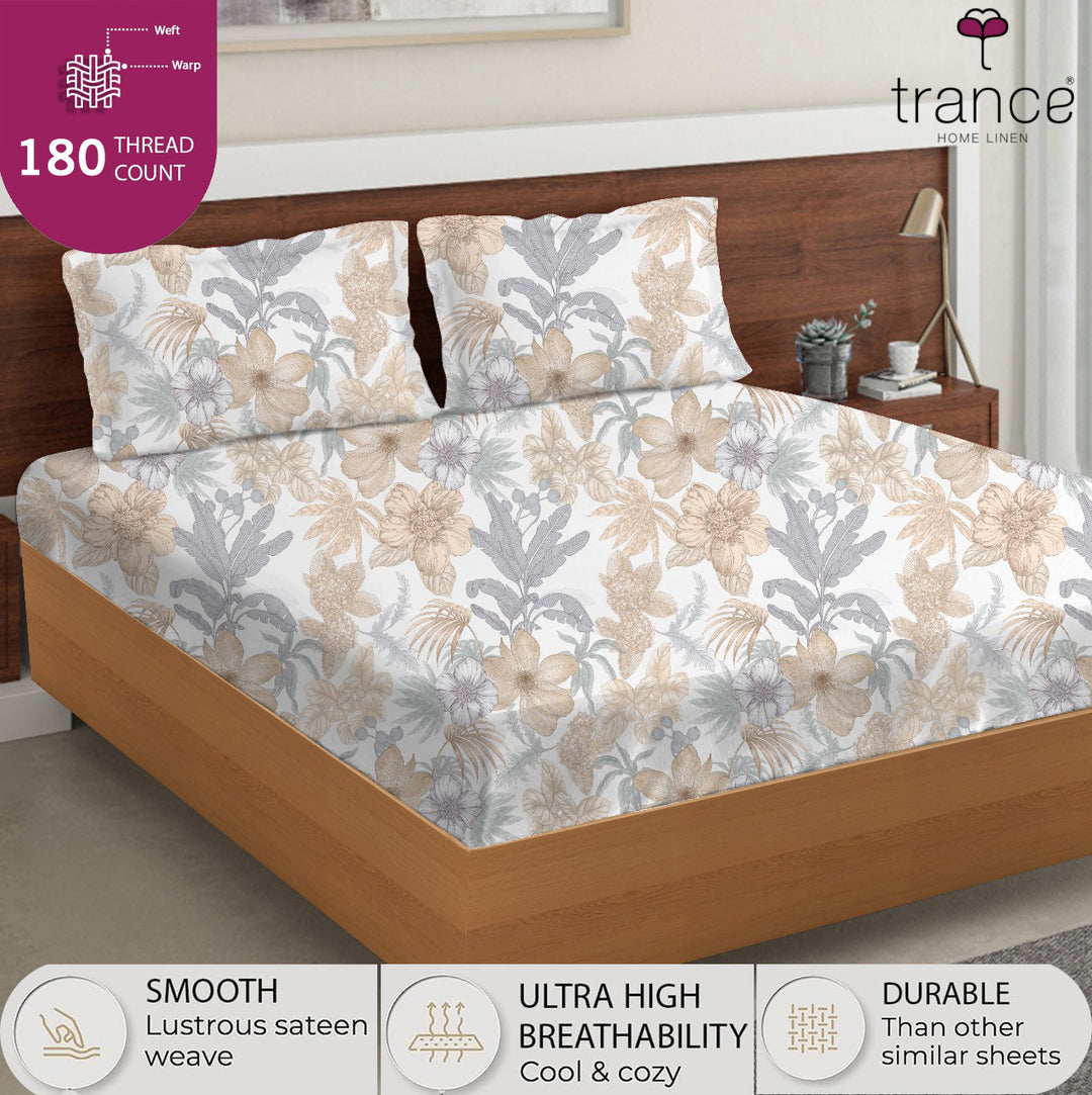 100% Cotton 180TC Printed Flat Bedsheet with  Pillow Covers