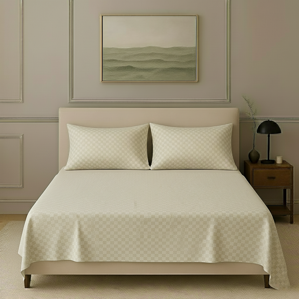 300TC 100% Cotton Jacquard Weave Flat Bedsheet with Pillow Covers
