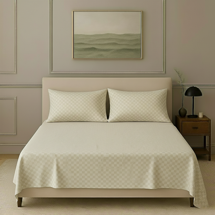 300TC 100% Cotton Jacquard Weave Flat Bedsheet with Pillow Covers