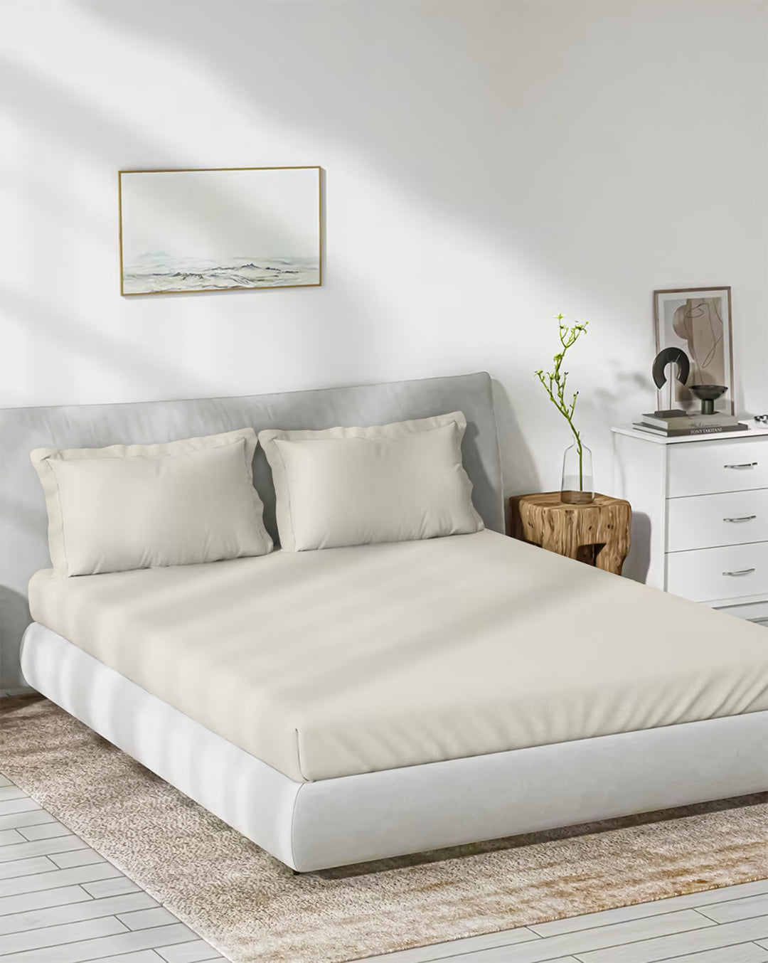 300TC Bamboo Weave Fitted Bedsheet with Pillow Covers