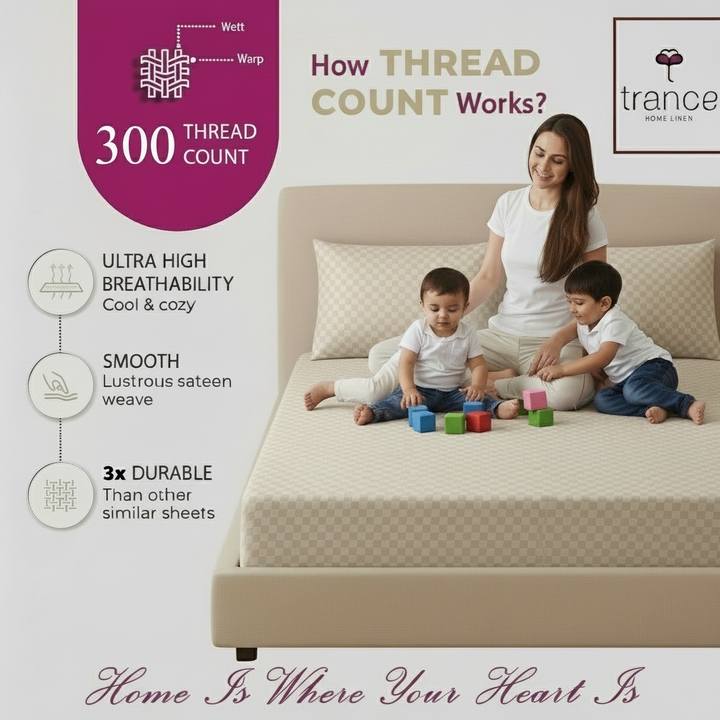 300TC 100% Cotton Jacquard Weave Fitted Bedsheet with Pillow Covers - Pearl