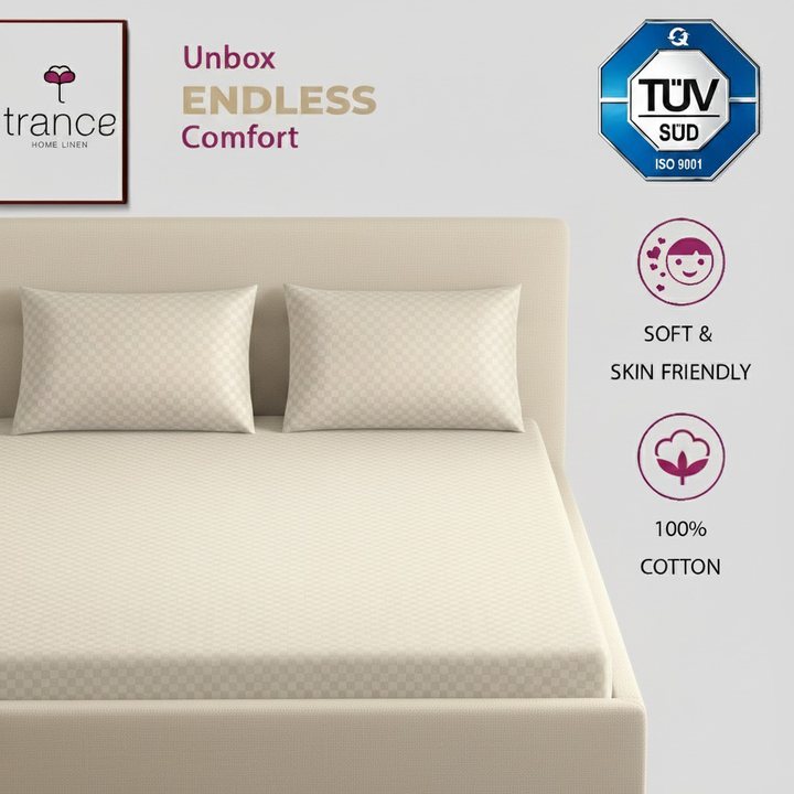 300TC 100% Cotton Jacquard Weave Fitted Bedsheet with Pillow Covers - Pearl