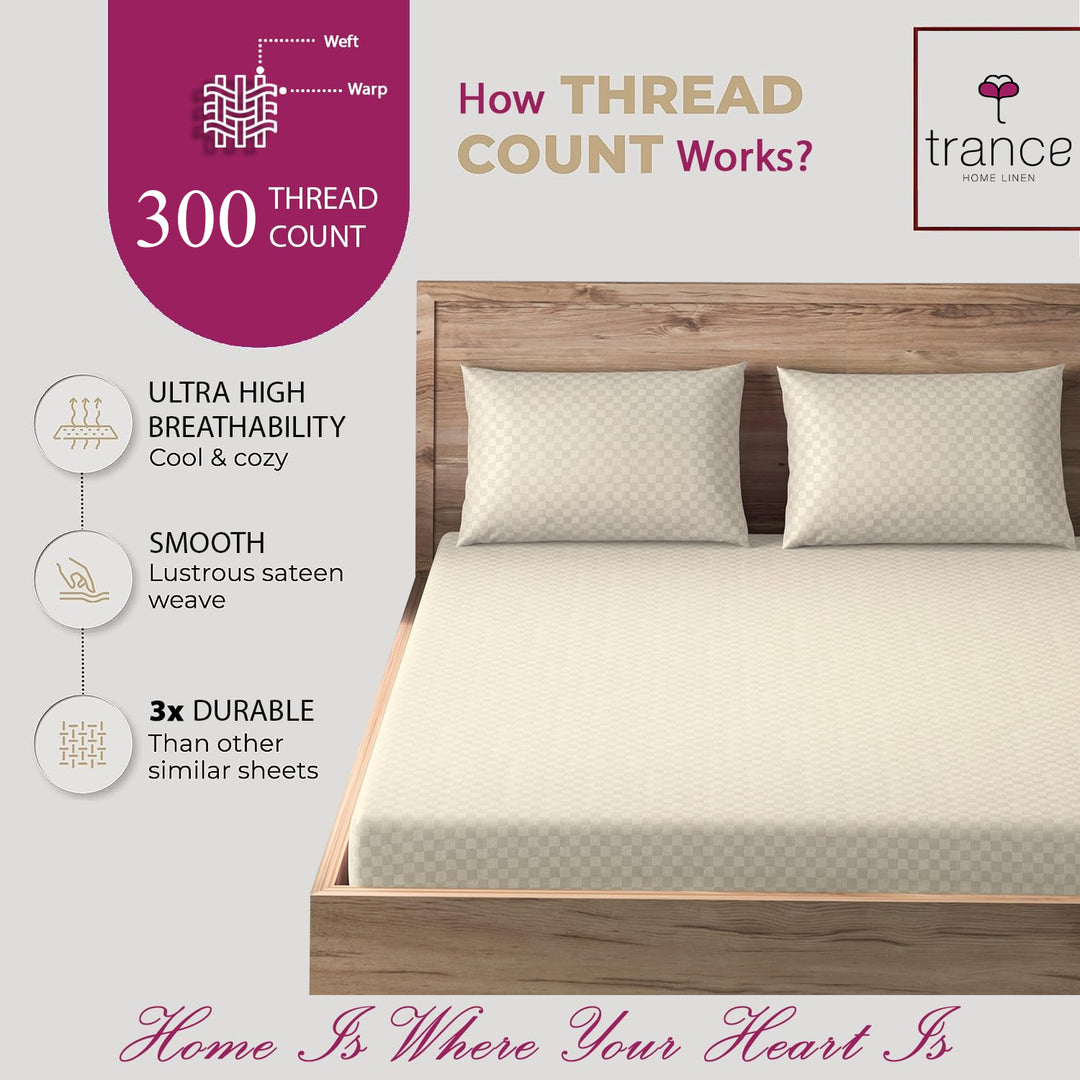 300TC 100% Cotton Jacquard Weave Flat Bedsheet with Pillow Covers