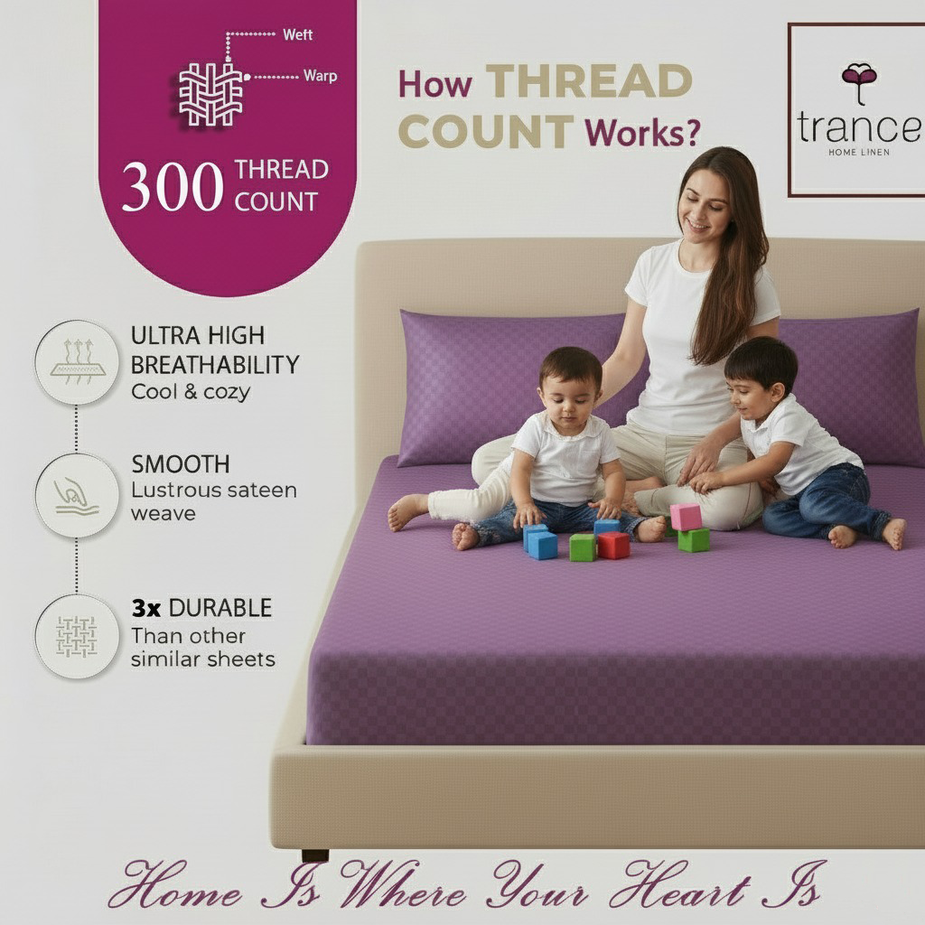 300TC 100% Cotton Jacquard Weave Fitted Bedsheet with Pillow Covers - Plum