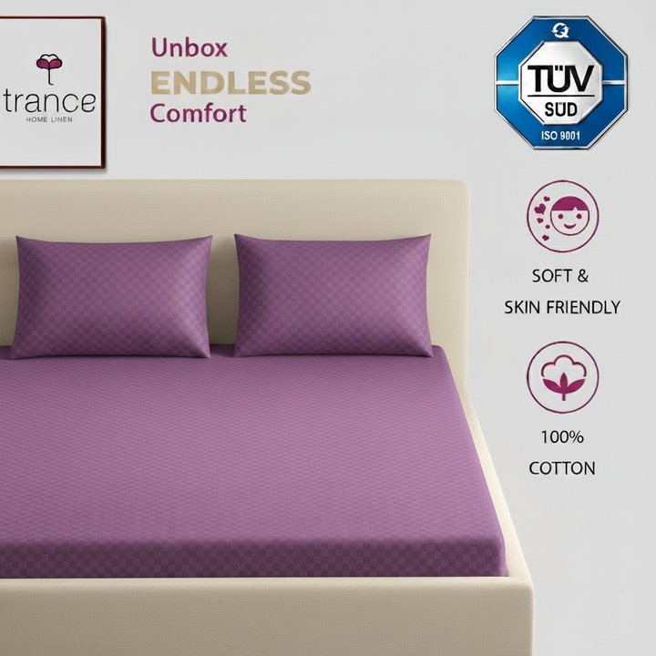 300TC 100% Cotton Jacquard Weave Fitted Bedsheet with Pillow Covers - Plum