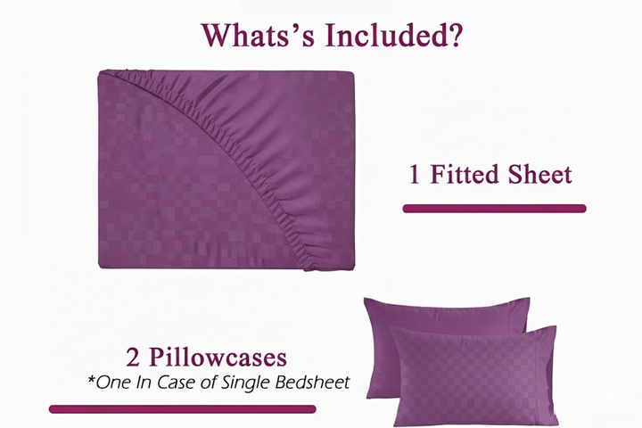 300TC 100% Cotton Jacquard Weave Fitted Bedsheet with Pillow Covers - Plum