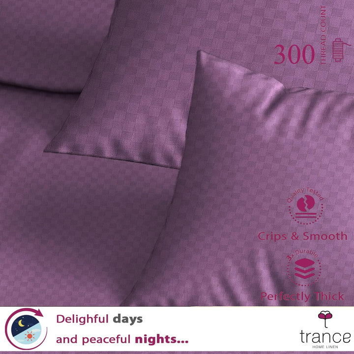 300TC 100% Cotton Jacquard Weave Fitted Bedsheet with Pillow Covers - Plum