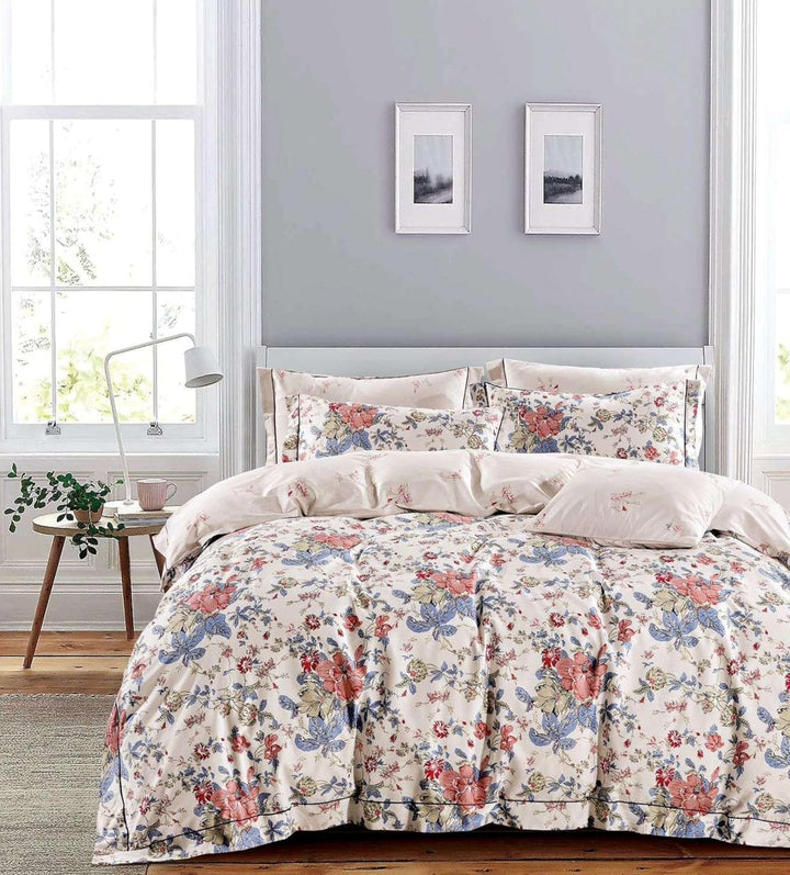 180TC 100% Cotton Printed Fitted Bedsheet with Pillow Cover