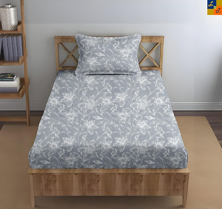 100% Cotton 144TC Printed Flat Bedsheet with Pillow Covers - Serenity