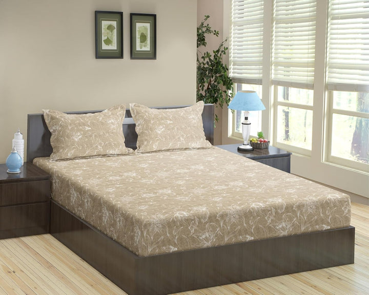 100% Cotton 144TC Printed Fitted Bedsheet with Pillow Covers - Serenity collection