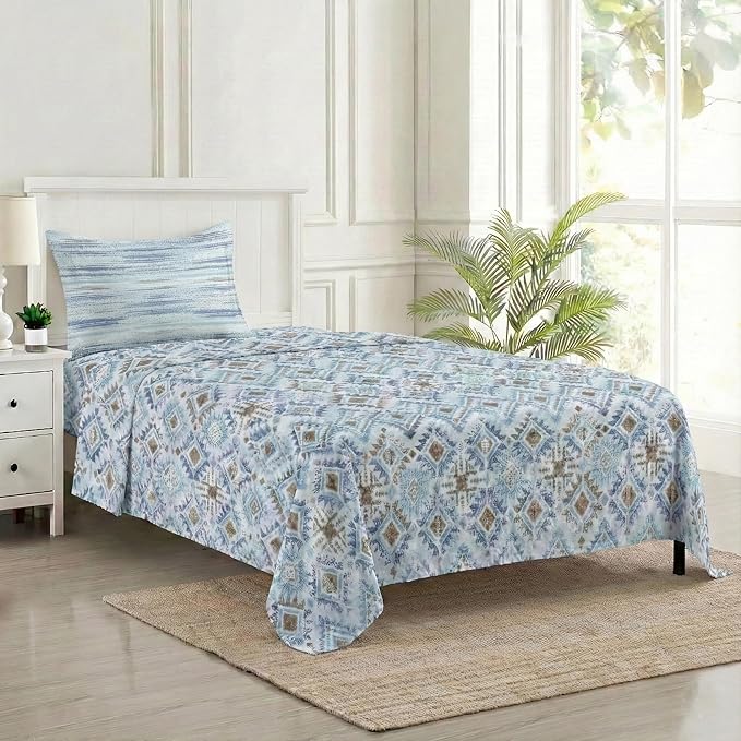 100% Cotton 180 TC  Printed Flat Bedsheet with Pillow Covers  - Silken Mosaic