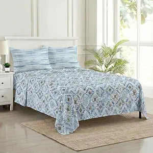 100% Cotton 180 TC  Printed Flat Bedsheet with Pillow Covers  - Silken Mosaic