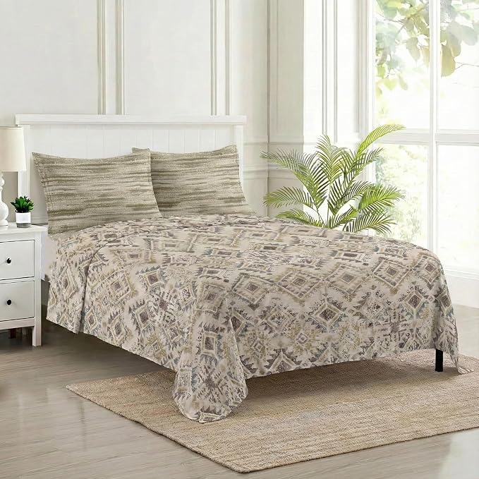 100% Cotton 180 TC  Printed Flat Bedsheet with Pillow Covers  - Silken Mosaic
