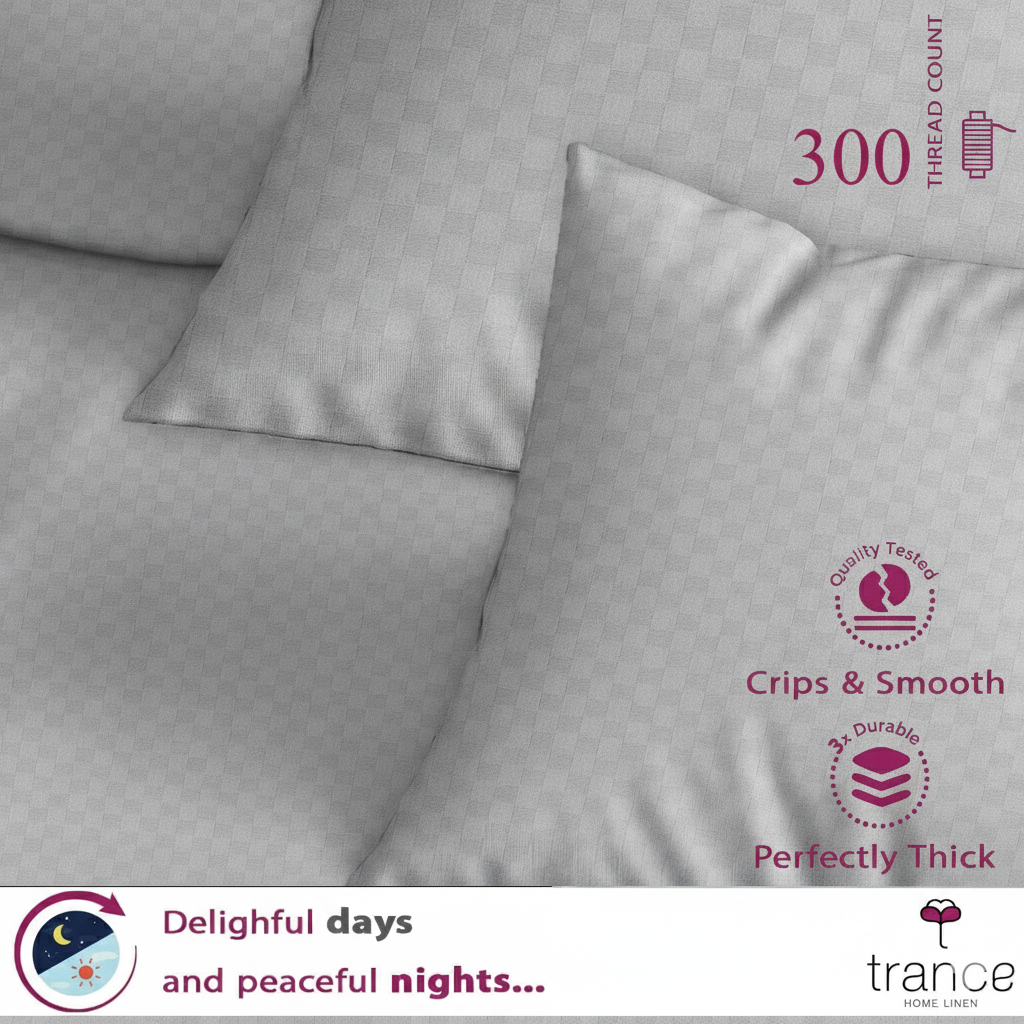 300TC 100% Cotton Jacquard Weave Fitted Bedsheet with Pillow Covers - Silver Grey