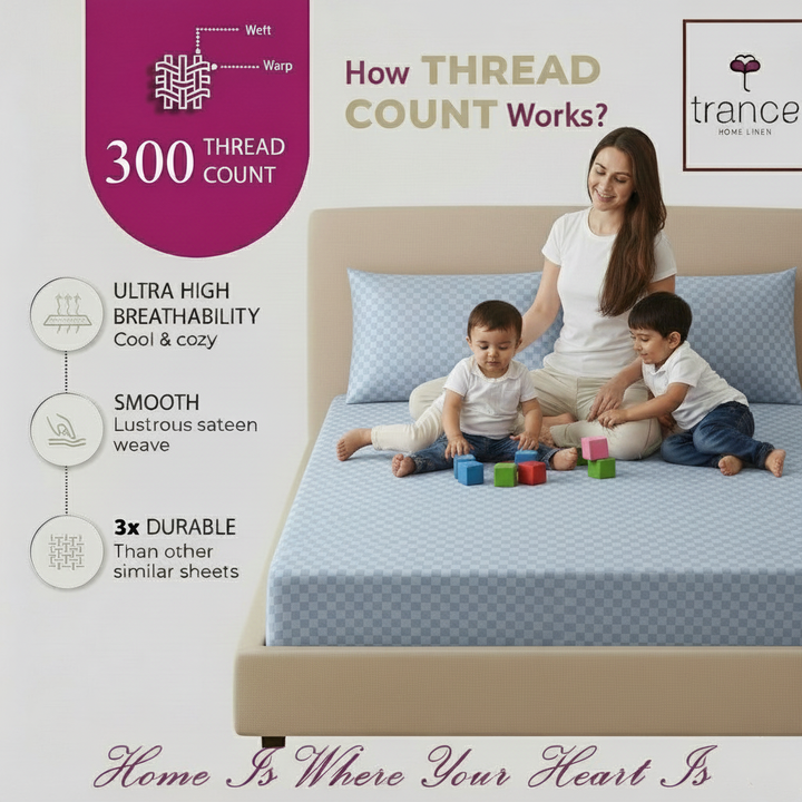 300TC 100% Cotton Jacquard Weave Fitted Bedsheet with Pillow Covers - Slate Blue