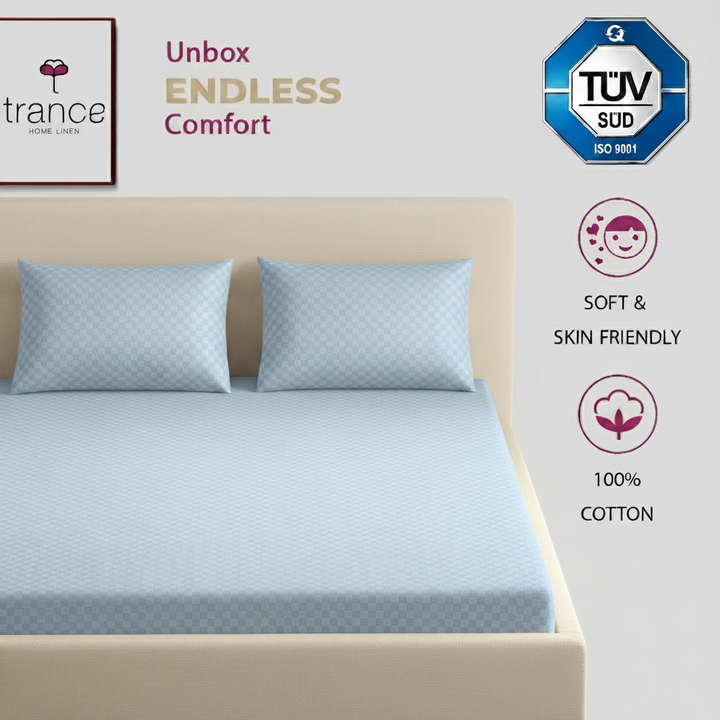 300TC 100% Cotton Jacquard Weave Fitted Bedsheet with Pillow Covers - Slate Blue