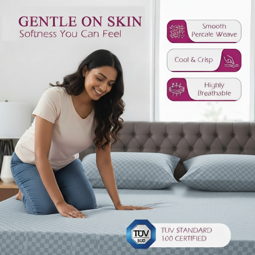 300TC 100% Cotton Jacquard Weave Fitted Bedsheet with Pillow Covers - Slate Blue