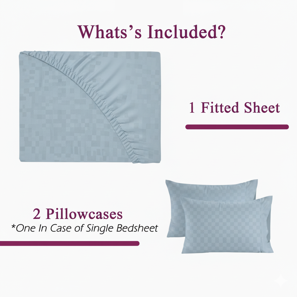 300TC 100% Cotton Jacquard Weave Fitted Bedsheet with Pillow Covers - Slate Blue