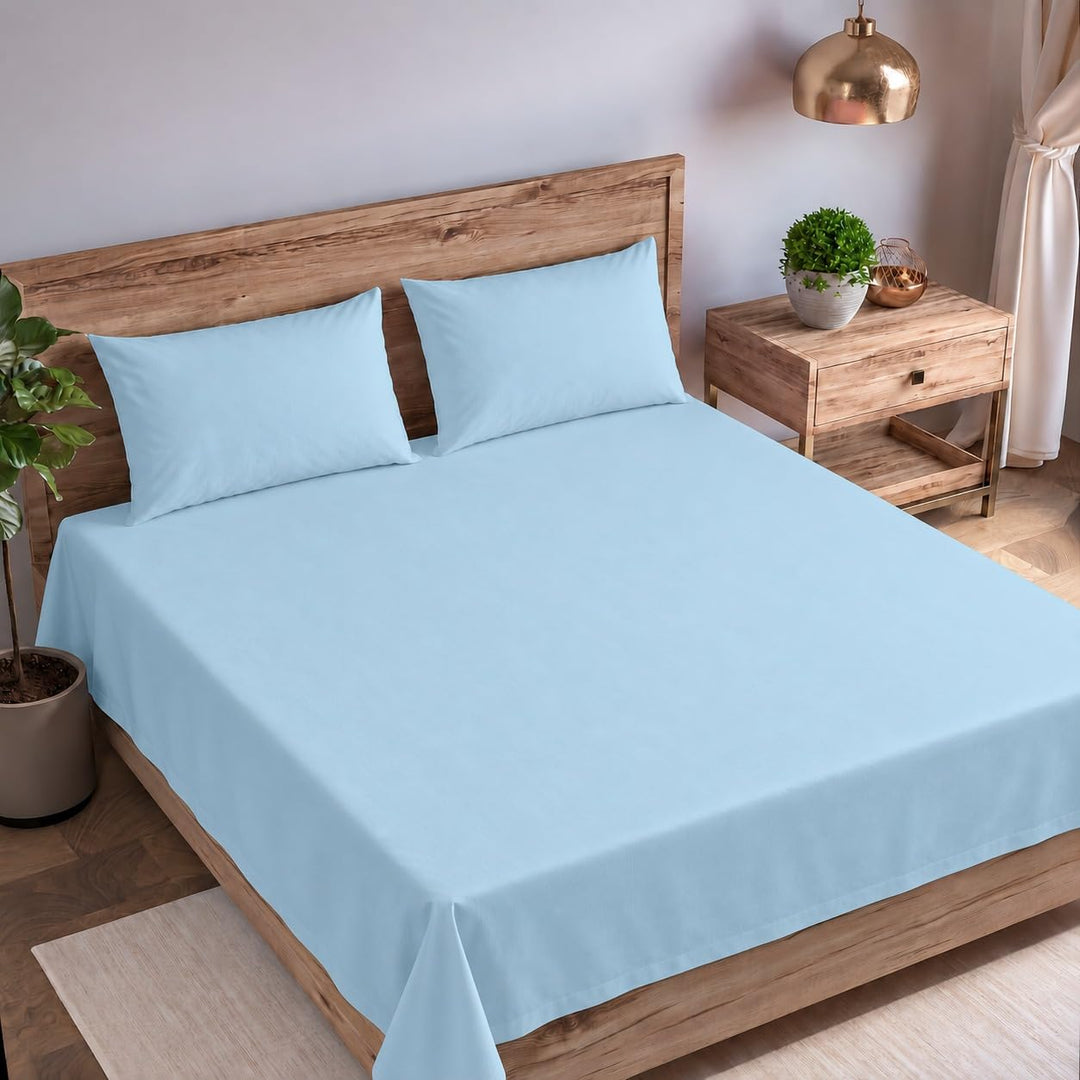 100% Cotton Percale King Flat Bedsheet with 2 Pillow Covers (200 TC)