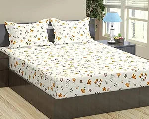 100% Cotton 180 TC  Printed Flat Bedsheet with Pillow Covers  - Soloce Yellow