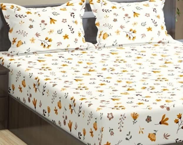 100% Cotton 180 TC  Printed Flat Bedsheet with Pillow Covers  - Soloce Yellow