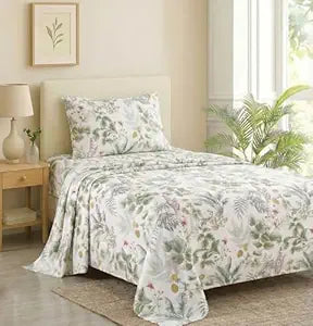 100% Cotton 180 TC  Printed Flat Bedsheet with Pillow Covers -Spring Bouquet