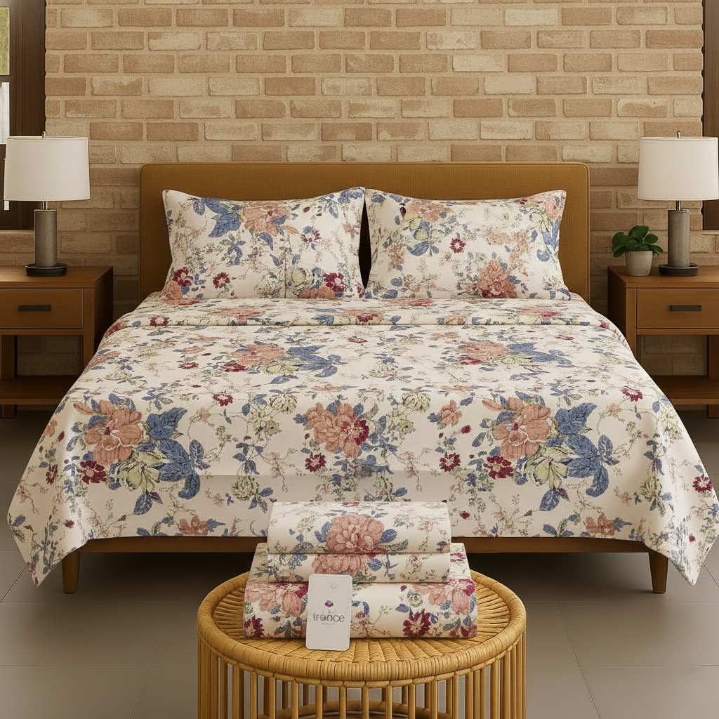 100% Cotton 180TC Printed Flat Bedsheet with  Pillow Covers