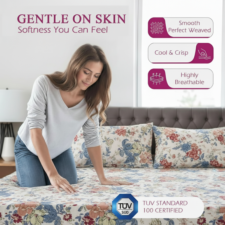 100% Cotton 180TC Printed Flat Bedsheet with  Pillow Covers