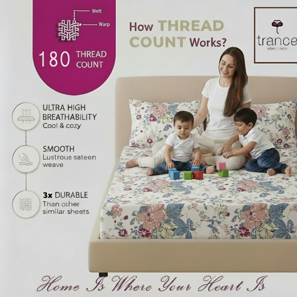 100% Cotton 180TC Printed Flat Bedsheet with  Pillow Covers