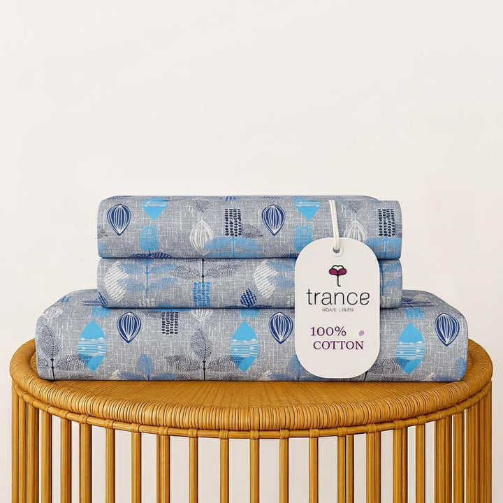 100% Cotton & 144 TC Cotton Printed Fitted Bedsheet with Pillow Covers (Textured Leaves)