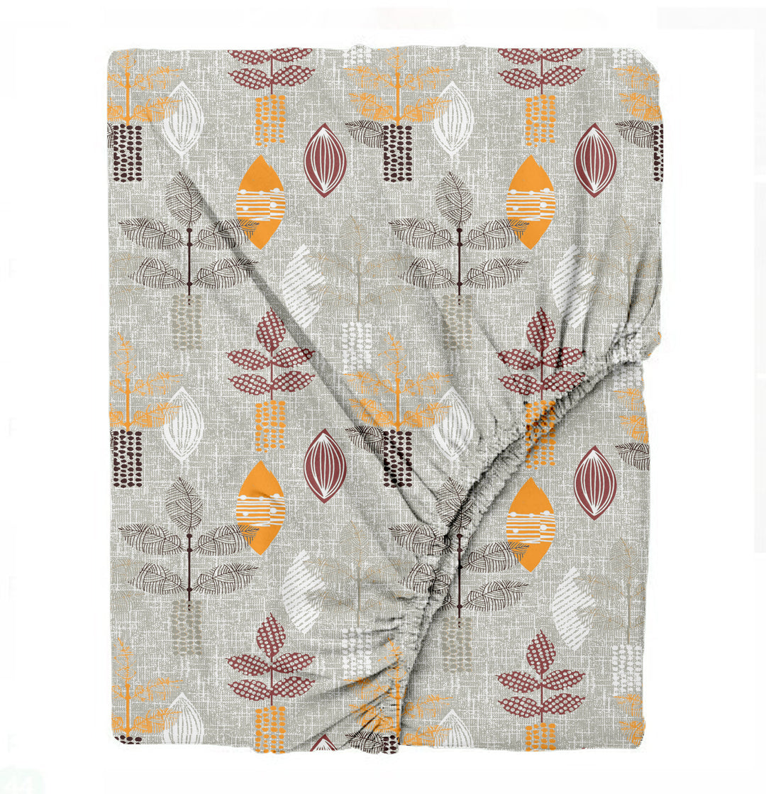 Cotton Printed Flat Bedsheet with Pillow Covers (Textured Leaves 100% Cotton & 144 TC)