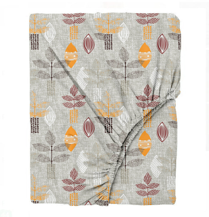 Cotton Printed Flat Bedsheet with Pillow Covers (Textured Leaves 100% Cotton & 144 TC)