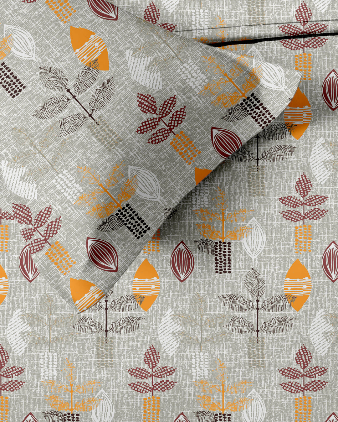 Cotton Printed Flat Bedsheet with Pillow Covers (Textured Leaves 100% Cotton & 144 TC)