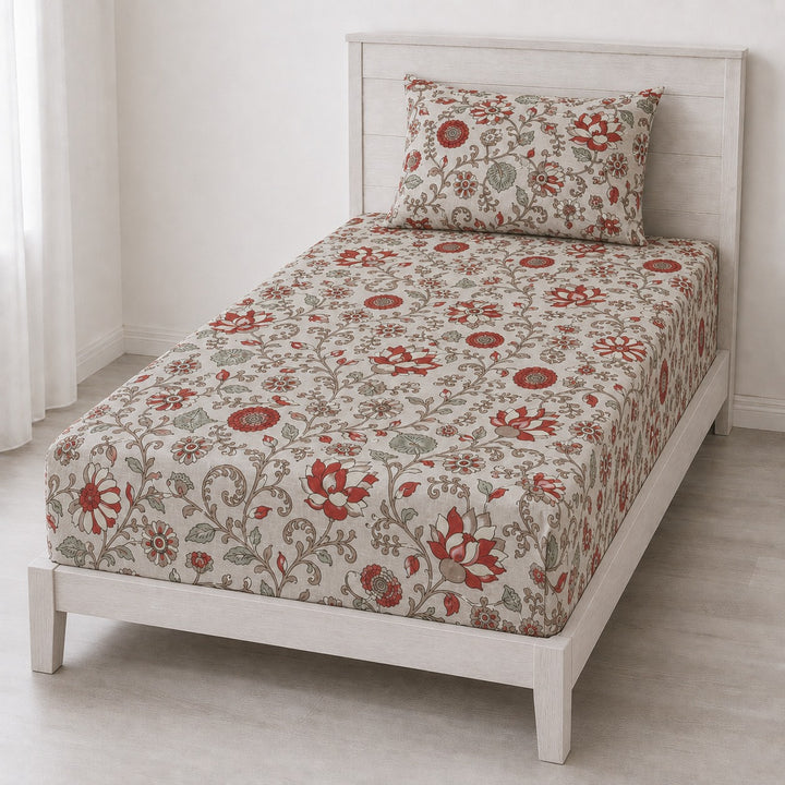 100%-Cotton 144TC-Bedsheet-King Size Printed Flat Bedsheet with 2 Pillow Covers-Kalamkari