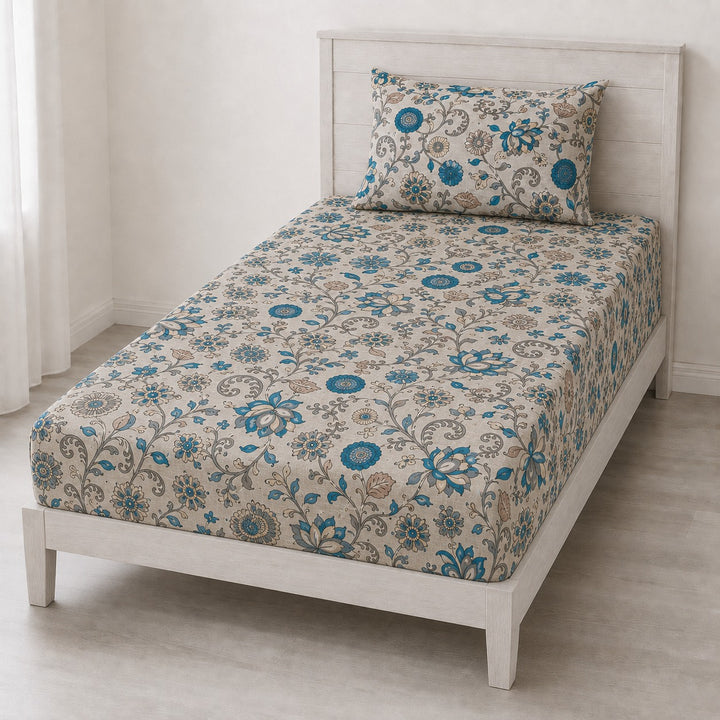 100% Cotton 144TC Printed Fitted Bedsheet with Pillow Covers -Kalamkari Collection