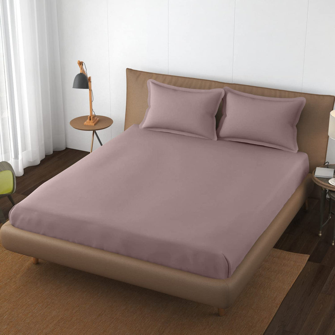 Cotton Plain Twin Size Fitted Bedsheet with 2 Pillow Covers (100% Cotton & 400 TC)