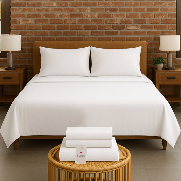 300TC Bamboo Weave Flat Bedsheet with Pillow Covers