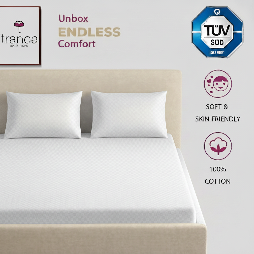 300TC 100% Cotton Jacquard Weave Fitted Bedsheet with Pillow Covers - White