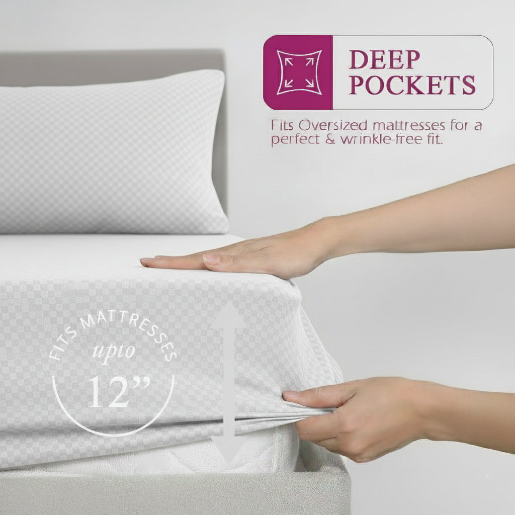 300TC 100% Cotton Jacquard Weave Fitted Bedsheet with Pillow Covers - White