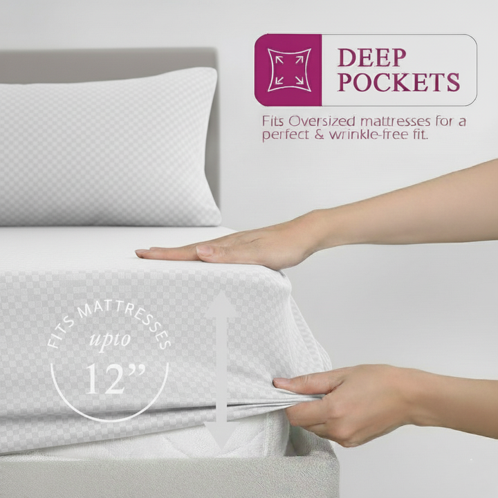 300TC 100% Cotton Jacquard Weave Fitted Bedsheet with Pillow Covers - White