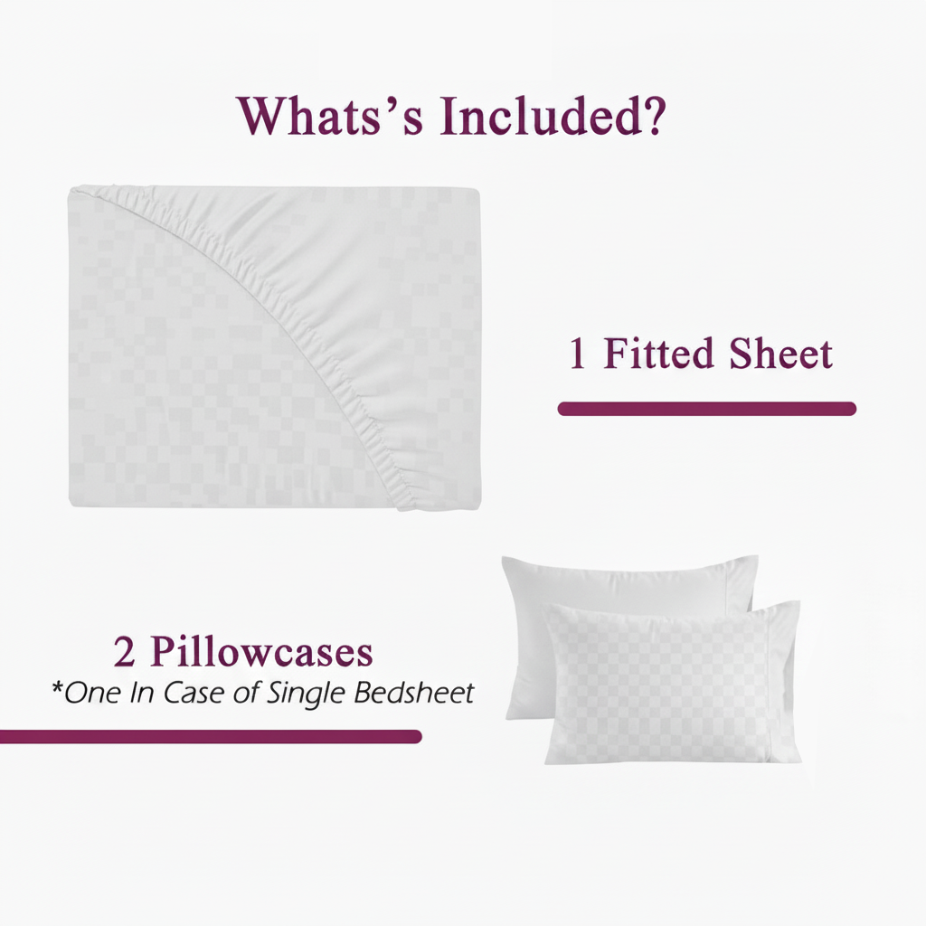 300TC 100% Cotton Jacquard Weave Fitted Bedsheet with Pillow Covers - White