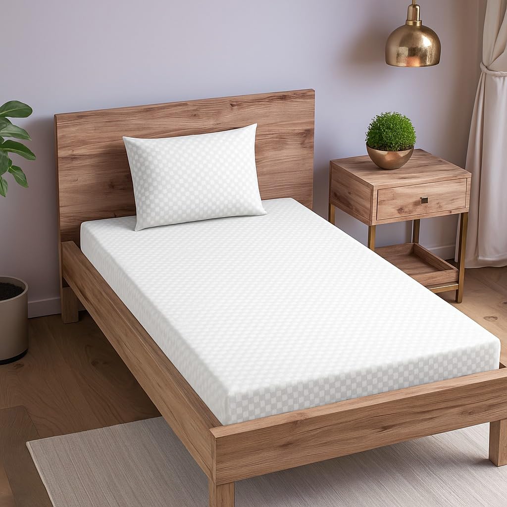 300TC 100% Cotton Jacquard Weave Checks Single Fitted Bedsheet with Pillow Cover