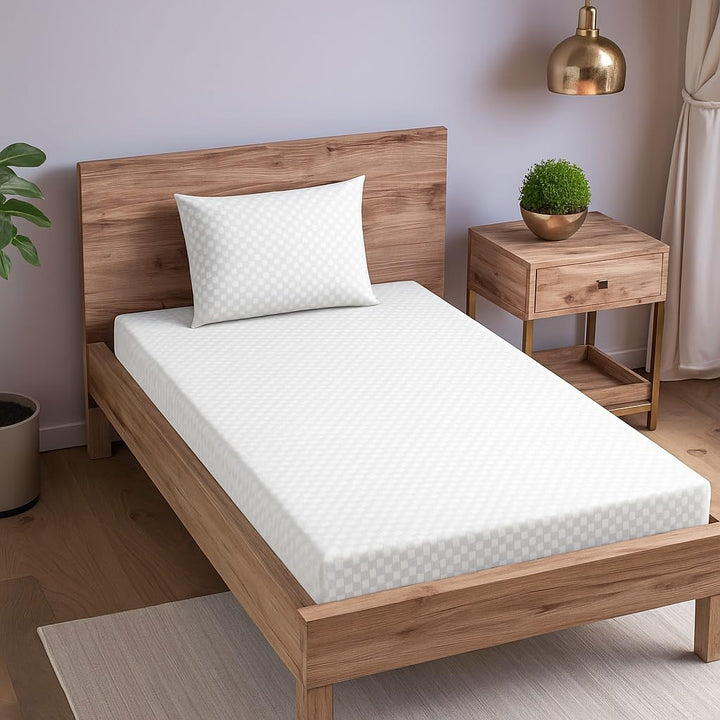300TC 100% Cotton Jacquard Weave Checks Single Fitted Bedsheet with Pillow Cover