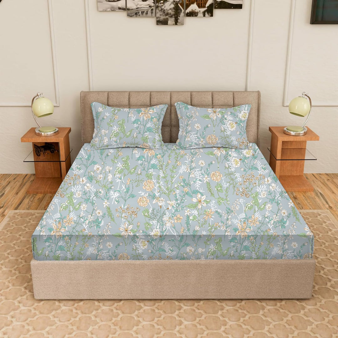 100% Cotton 180TC Printed Flat Bedsheet with  Pillow Covers