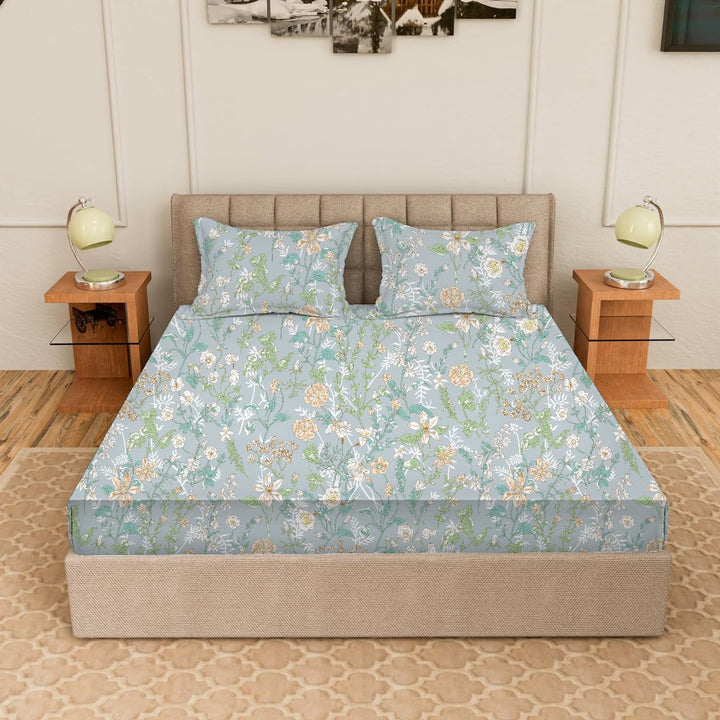 100% Cotton 180TC Printed Flat Bedsheet with  Pillow Covers