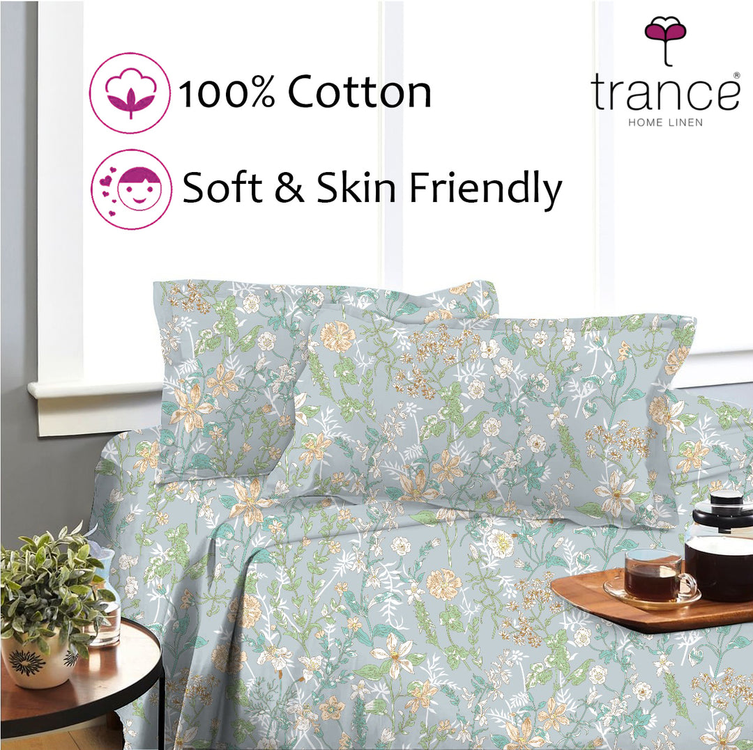 100% Cotton 180TC Printed Flat Bedsheet with  Pillow Covers