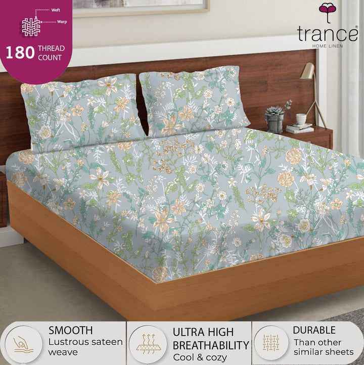 100% Cotton 180TC Printed Flat Bedsheet with  Pillow Covers